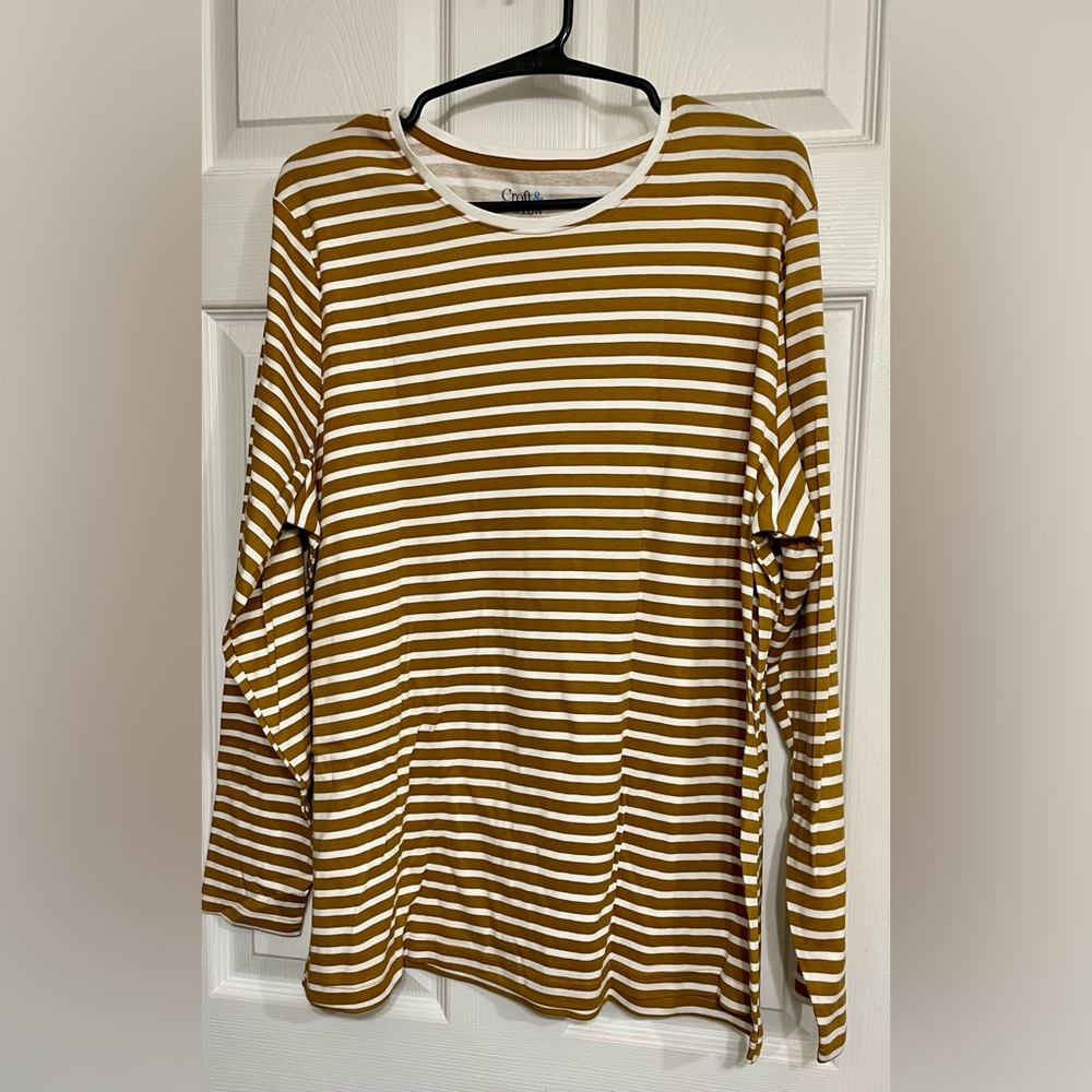 Croft & Barrow Mustard and White Striped Long Sleeve Top